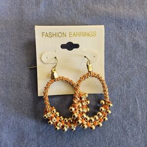 U-GINE Coral and Gold Colored Fashion Hoop Earrings